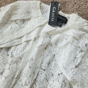 NWT Gracia White Lace Blouse M